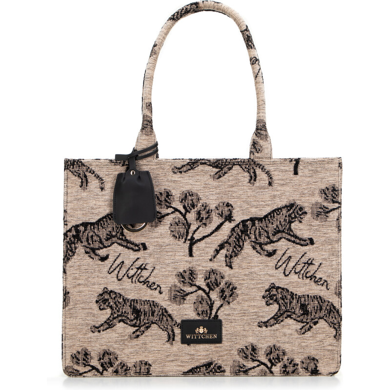 Wittchen Damska shopperka żakardowa we wzory brązowo - czarna 99-4E 66066537