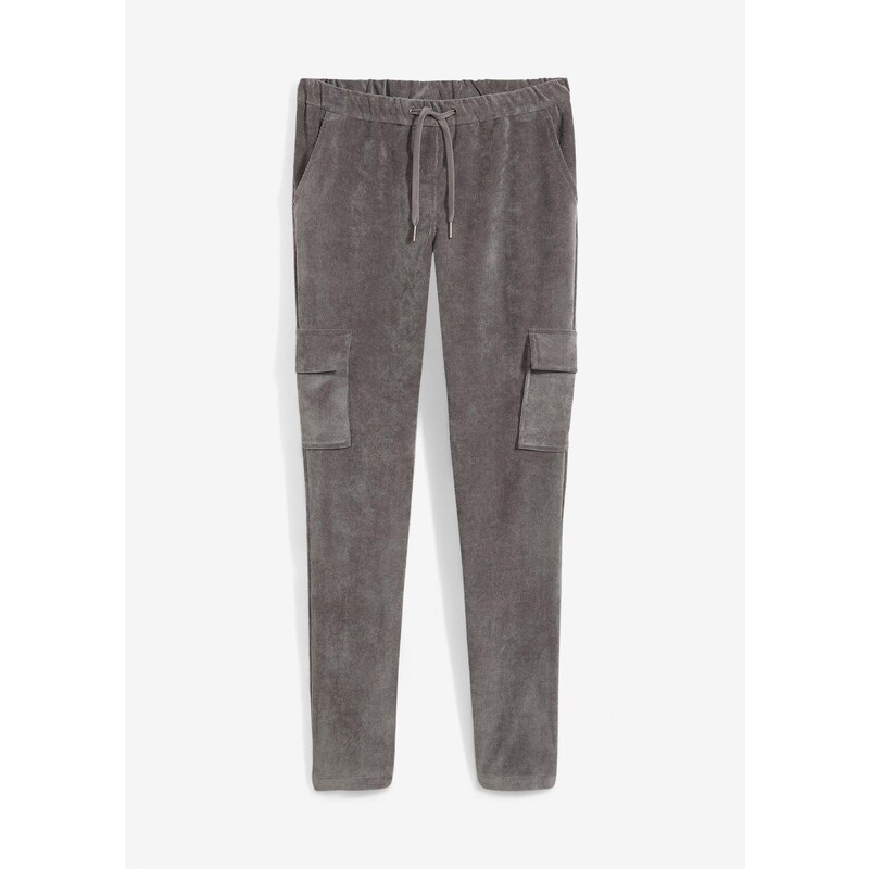 bonprix Nohavice bez zapínania zo zamatového kordu, farba šedá 58486999