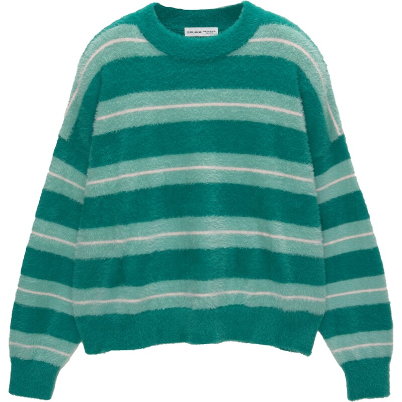 Pull&Bear Sveter zelená / mätová / biela 61984484