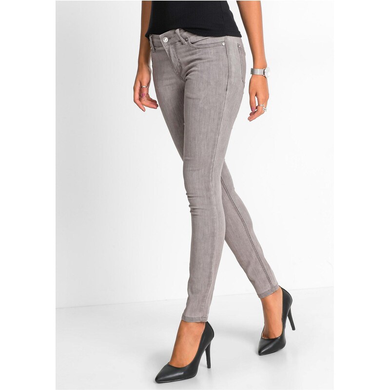 bonprix Skinny džínsy, Mid Waist, streč, farba šedá 44741378