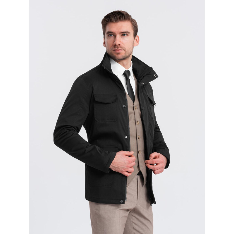 Ombre Mens lightweight jacket with high collar and pockets - black 64786280