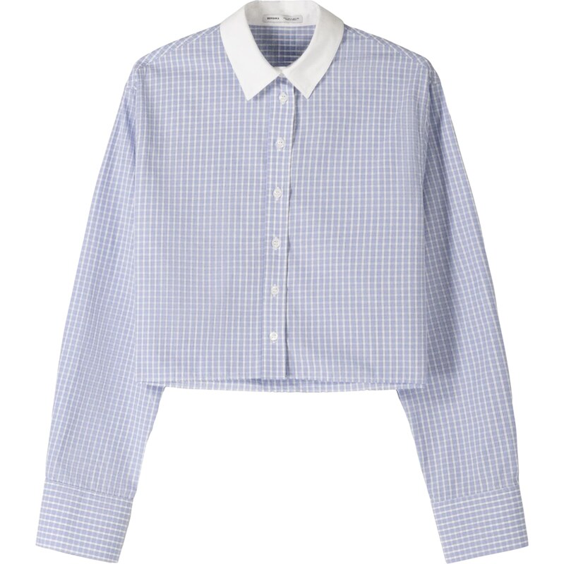 Bershka Blúzka modrosivá / biela 63149960
