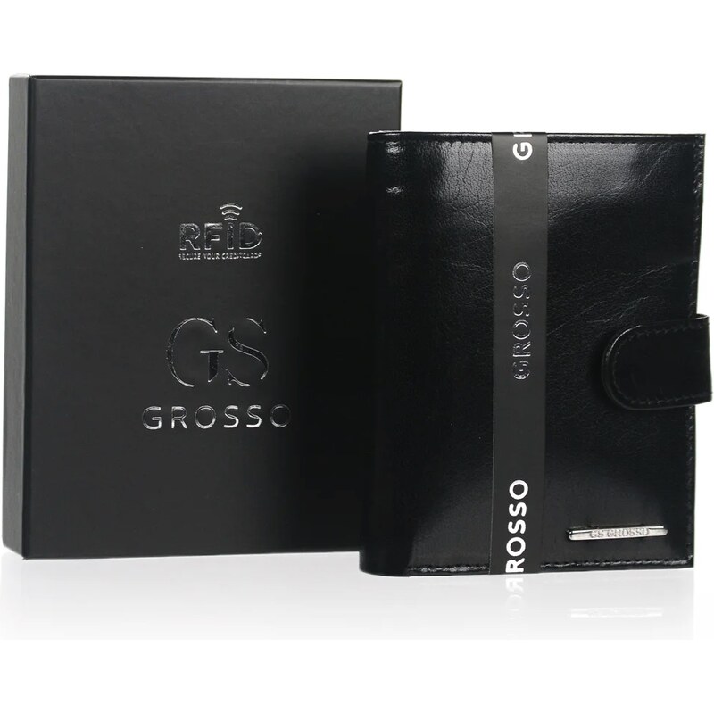 Grosso čierna pánska RFID luxusná kožená peňaženka v darčekovej 60985278