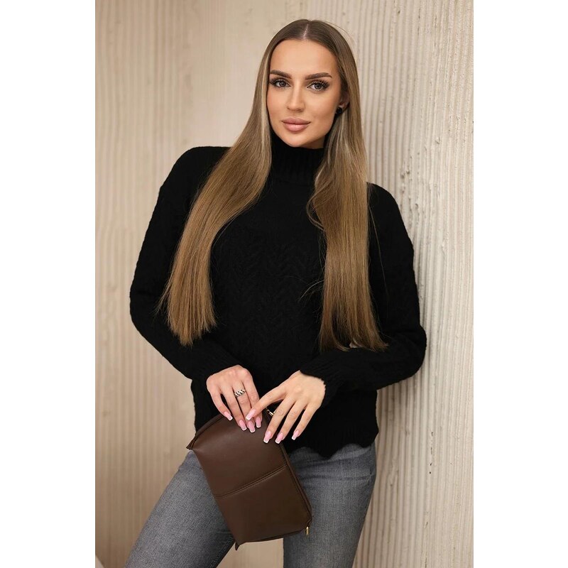 MladaModa Sveter s ozdobným volánom dole model 2024-8 čierny 58163645