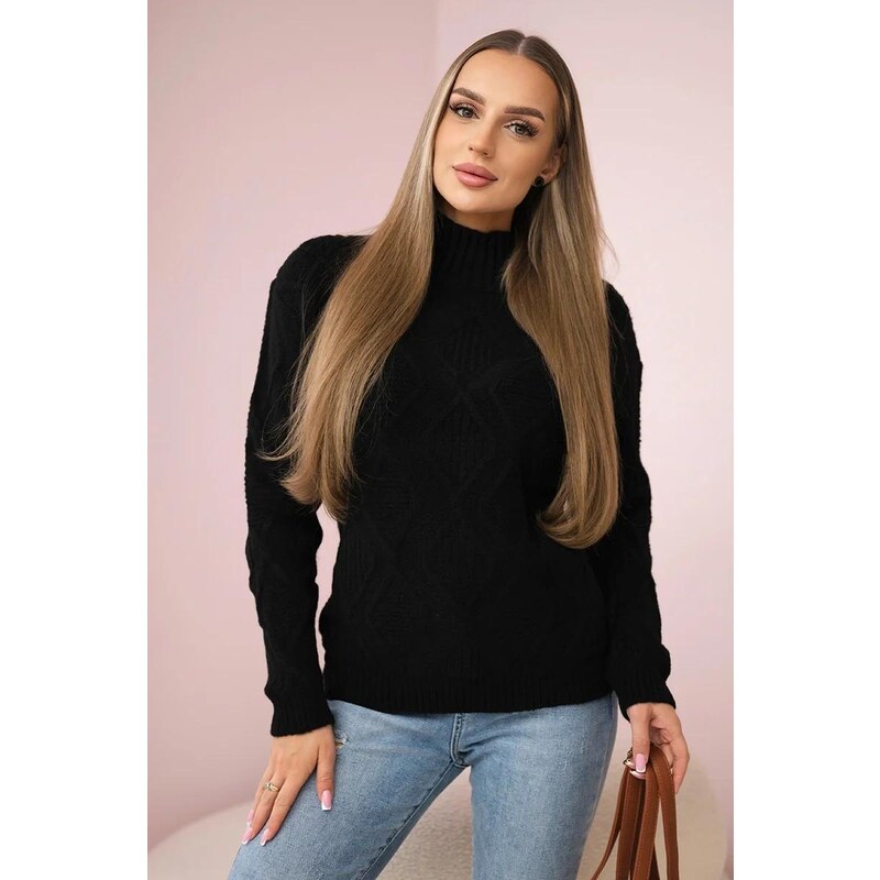 MladaModa Sveter so stojačikom model 2024-10 čierny 58163711