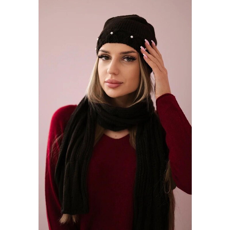 MladaModa Komplet - dámska čiapka + šál K389 hnedý 46491233