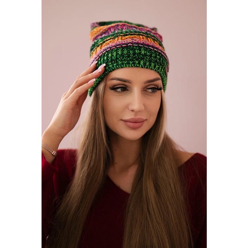 MladaModa Dámska čiapka Patricia K254 fialová+neónovo zelená 46491384