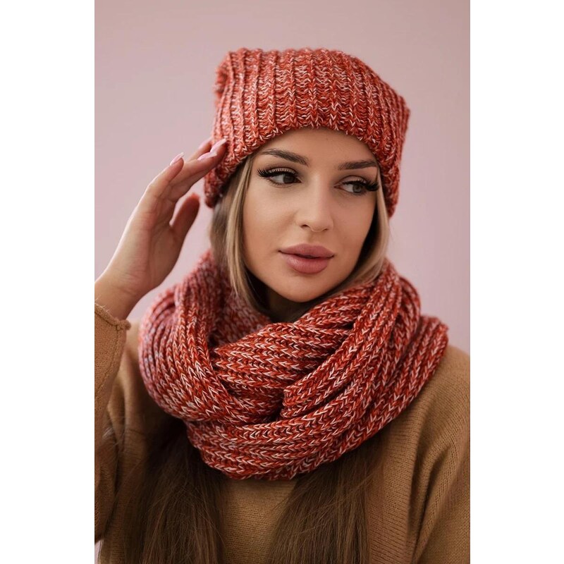 MladaModa Komplet - dámska čiapka + komín K261 oranžový 36491645