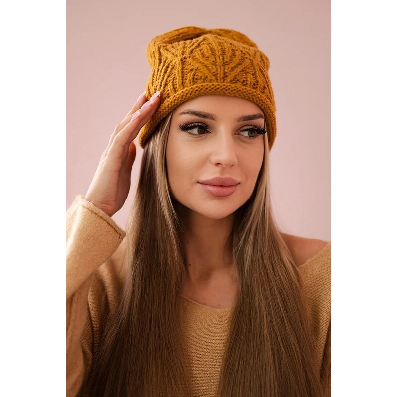 MladaModa Dámska čiapka Leave K245 horčicová 36492405