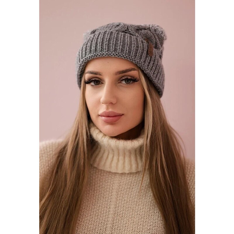 MladaModa Dámska čiapka s brmbolcom K248 šedá+biela 36491672