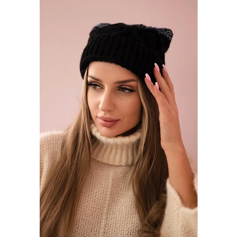 MladaModa Dámska čiapka s brmbolcom K248 čierna+šedá 36491675