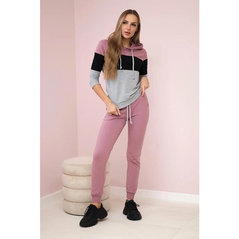 MladaModa Tepláková súprava s mikinou s farebnými pruhmi fialová 20466492