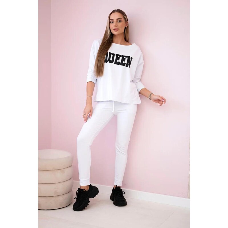 MladaModa Tepláková súprava s nápisom Queen model 66977 biela 17893030