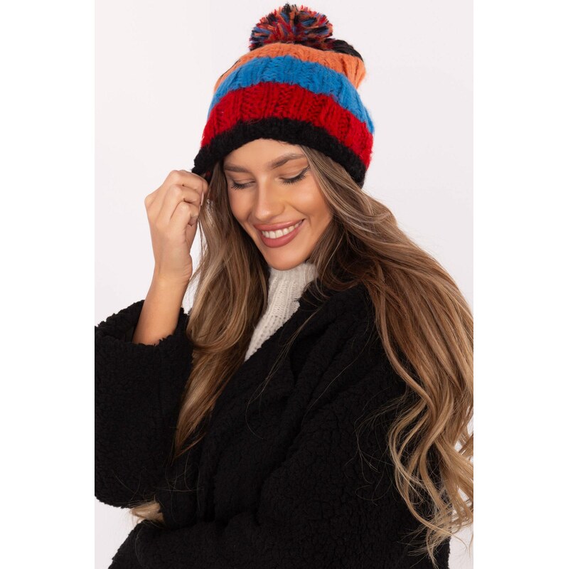 MladaModa Viacfarebná dámska čiapka s brmbolcom model 2416 oranžová 60989150