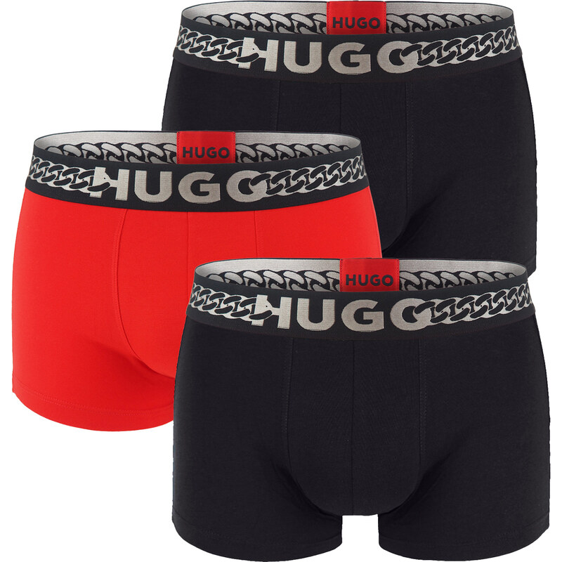 HUGO - boxerky 3PACK luxe premium eco cotton stretch black & red / 60674914