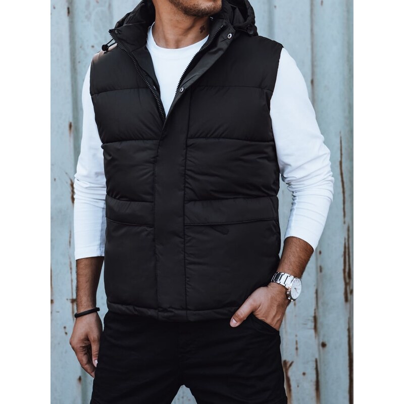 DStreet Pánska čierna prešívaná vesta s kapucňou 57599921