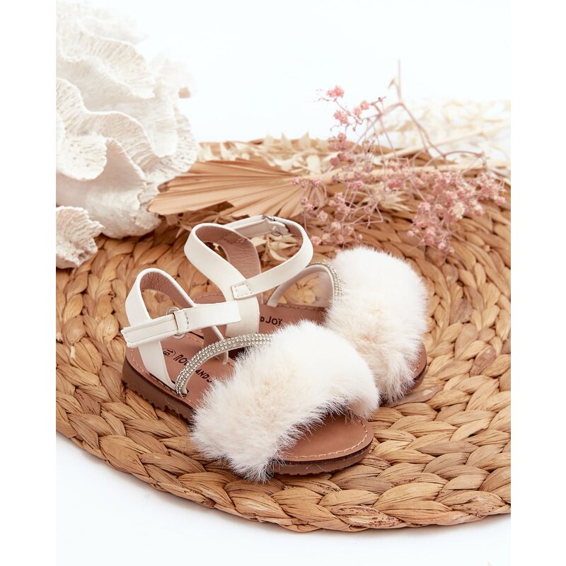 Boto Detské sandálky na suchý zips s kožušinou Biele Rosavere 64780959