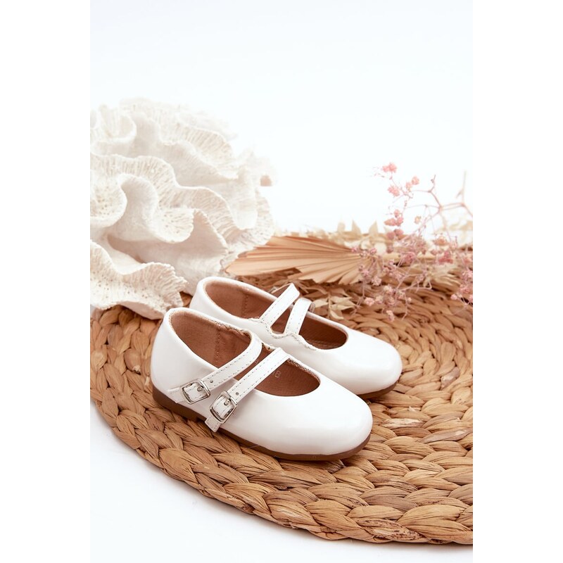 Boto Lakované Detské Baletky S Páskami Biele Margenis 64644038