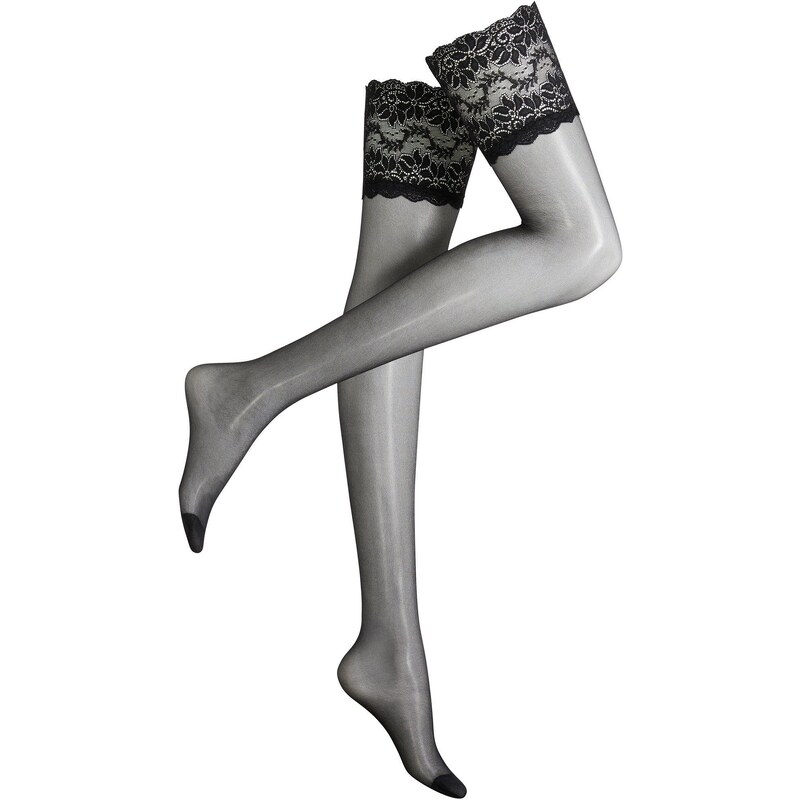 bonprix Samodržiace pančuchy s čipkou 20den, farba čierna 44737095