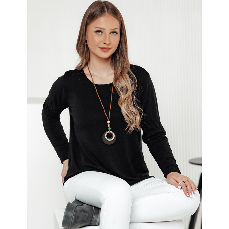 BASIC Čierne dámske tričko s dlhým rukávom a príveskom LUCERIA RY2674 61532465