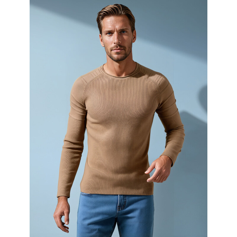 BASIC Béžový pánsky štýlový sveter WX2288 61532470