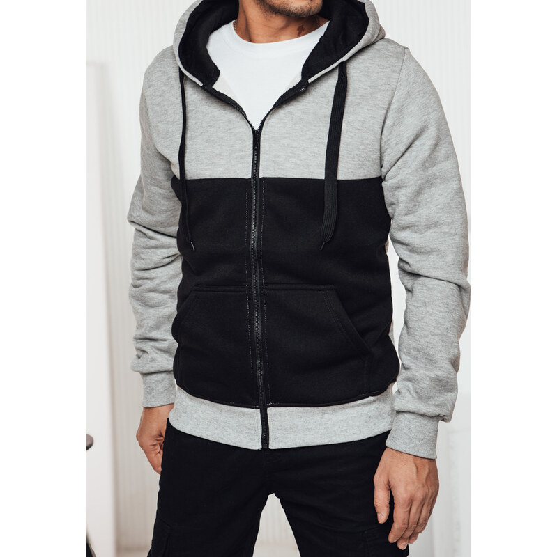 BASIC Sivo-čierna pánska mikina na zips s kapucňou BX5834 61532476