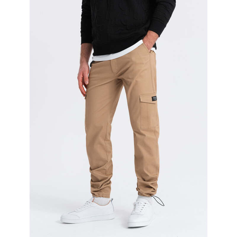 Ombre Mens pants with cargo pockets and leg hem - warm brown 50598286