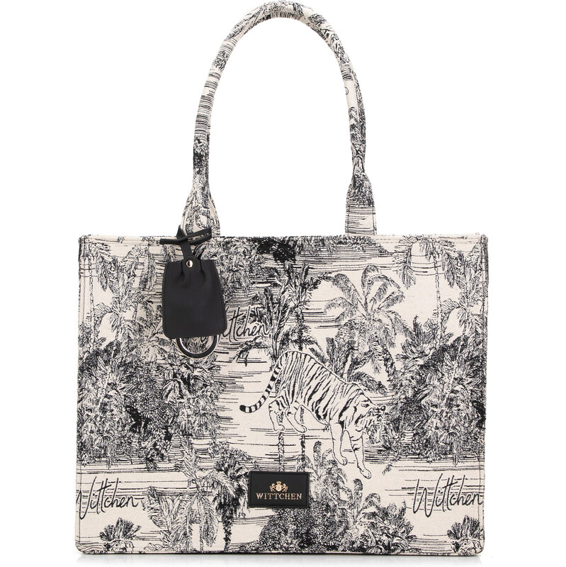 Wittchen Dámska žakárová shopper kabelka so vzorom čierno-krémová 99 66066188