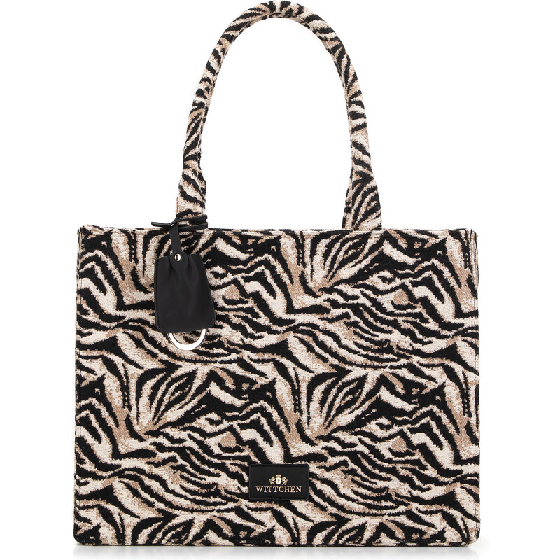 Wittchen Damska shopperka żakardowa we wzory czarno - brązowa 99-4E 66066210