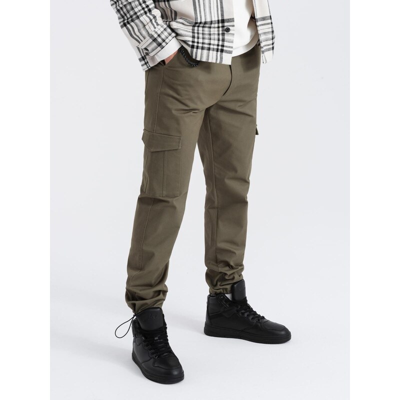 Ombre Mens pants with cargo pockets and leg hem - dark olive green 50564890