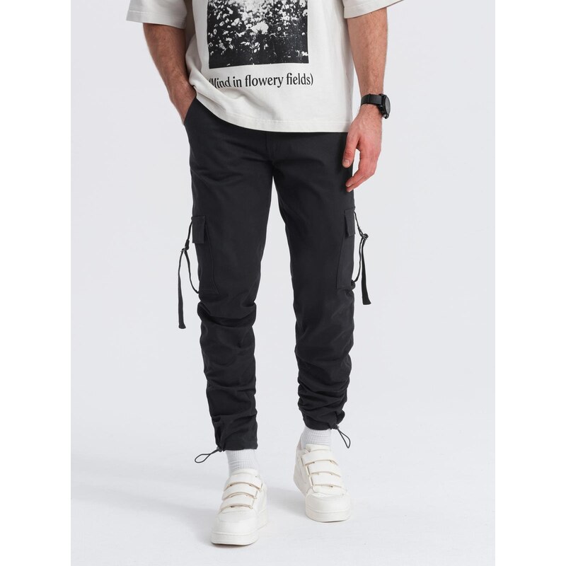 Ombre Mens cargo pants STRAIGHT LEG with stripes on pockets - black 64782400