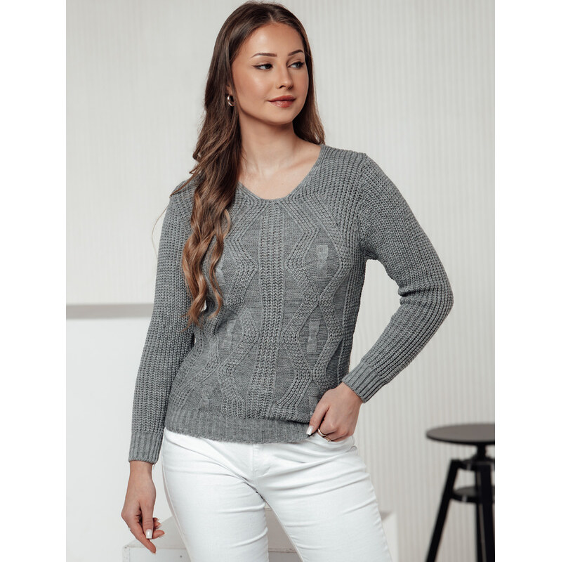 BASIC Sivý dámsky sveter s jemným vzorom CHICRAY MY2395 61532395