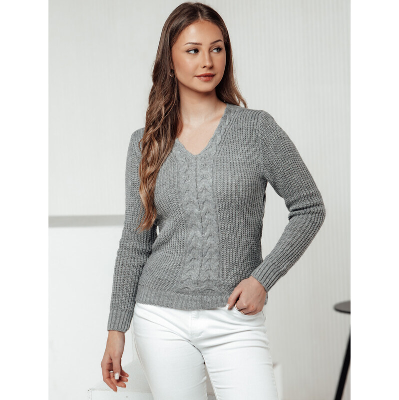 BASIC Svetlosivý dámsky sveter s výstrihom do V CASVINA MY2396 61532401