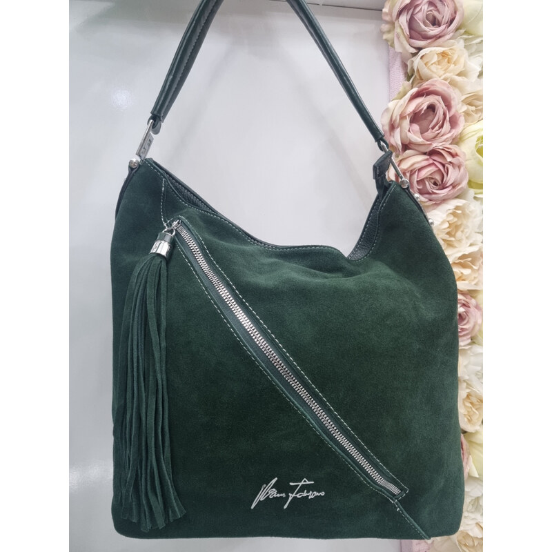 Katrins Fashion Zelená Kabelka z brúsenej kože Valina Fab 48310938