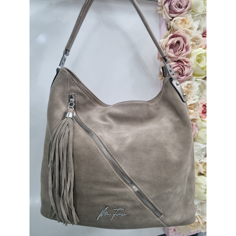 E-shop Katrins Fashion Béžová Kabelka z brúsenej kože Valina Fab
