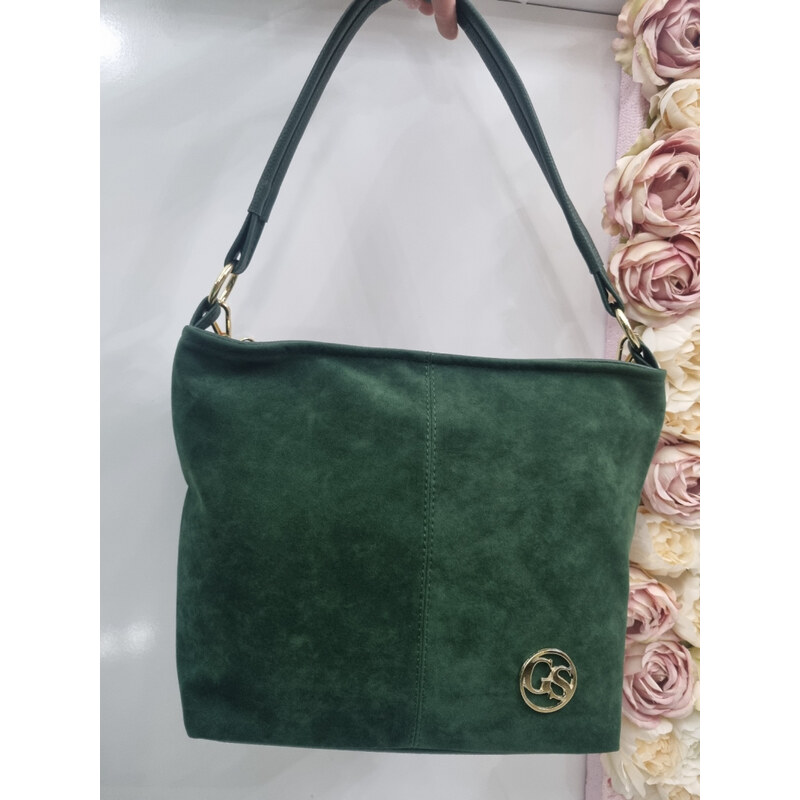 E-shop Katrins Fashion Zelená semišová kabelka Grosso