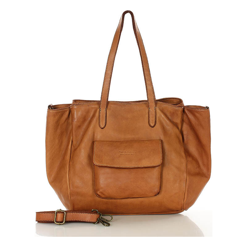 MARCO MAZZINI Dámska trojkomorová kožená shopper taška | hnedá camel 61146189