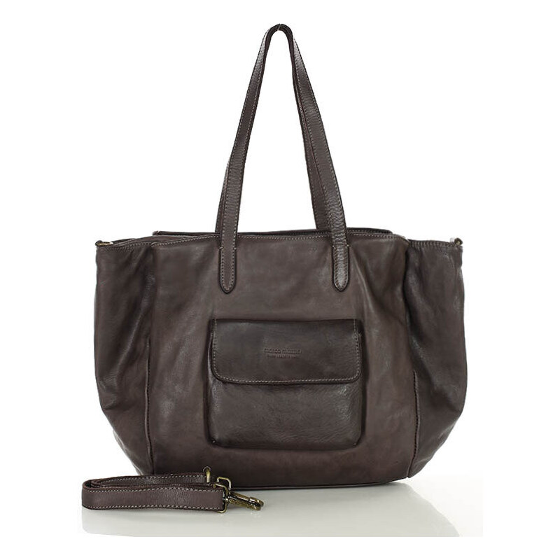 MARCO MAZZINI Dámska trojkomorová kožená shopper taška | tmavohnedá 61146190