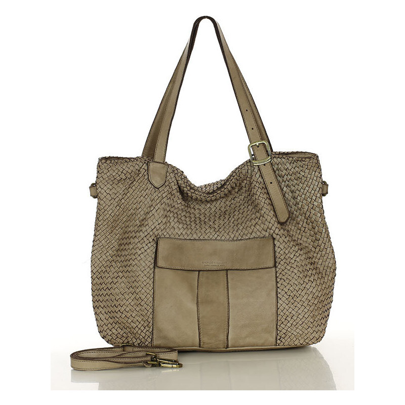 MARCO MAZZINI Veľká pletená kožená shopper taška | béžová v250d 61146201