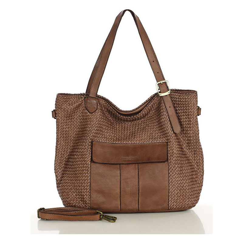 MARCO MAZZINI Veľká pletená kožená shopper taška | hnedá v250c 61146199