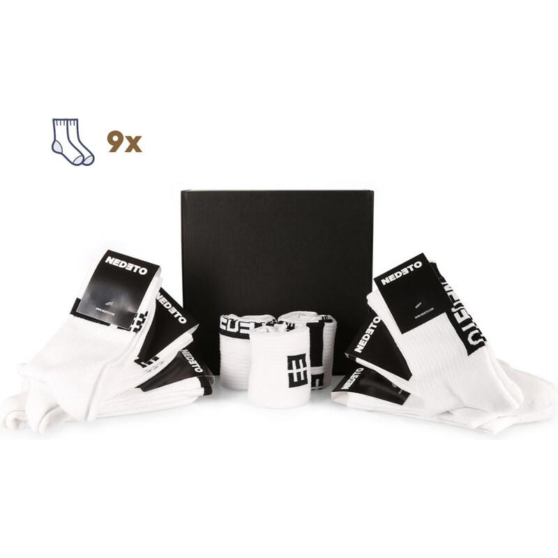9PACK ponožky Nedeto športové vysoké bielé (9NOB1) 61102609