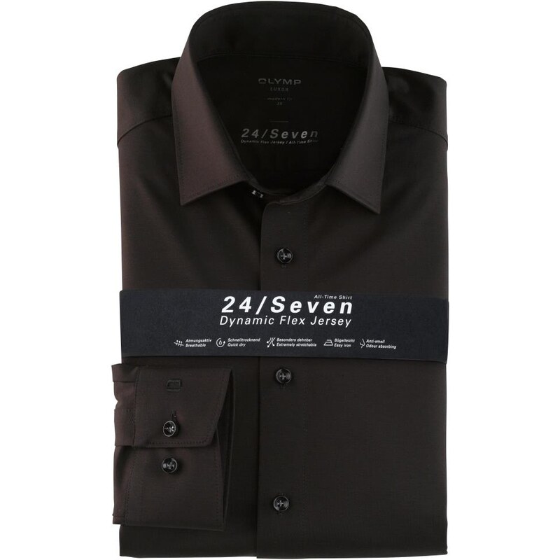 Pánska čierna funkčná bavlnená košeľa 24/Seven Luxor OLYMP, modern fit 66857960