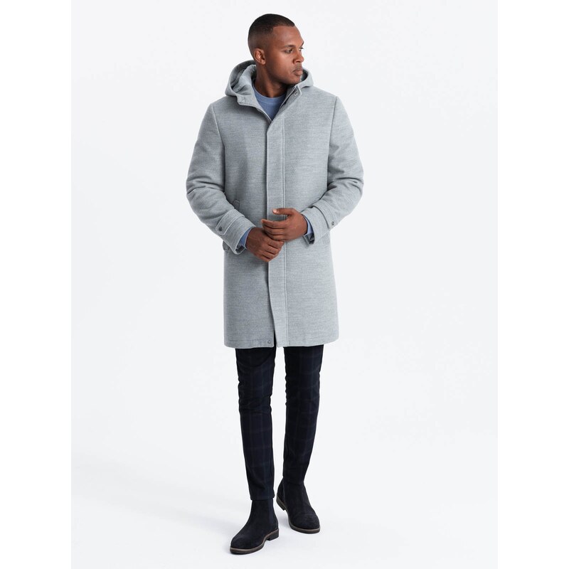 Ombre Monochrome long mens hooded coat - grey melange 67003804