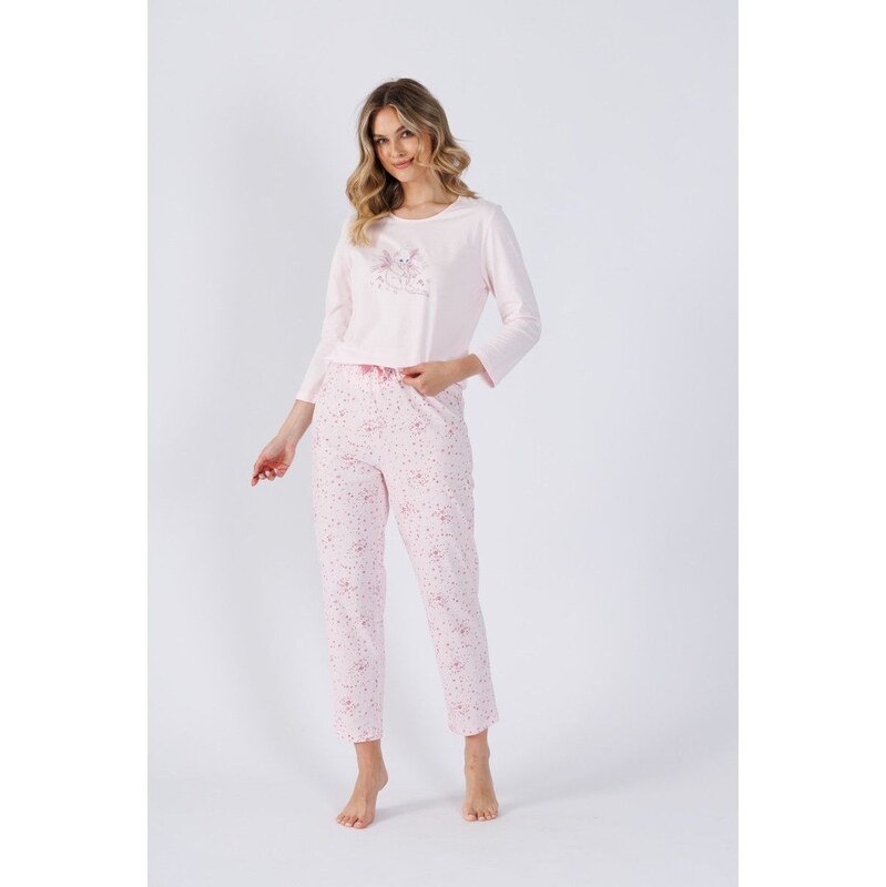 M-Max Dámske bavlnené pyžamo 1498, Farba púdrová ružová 63434028