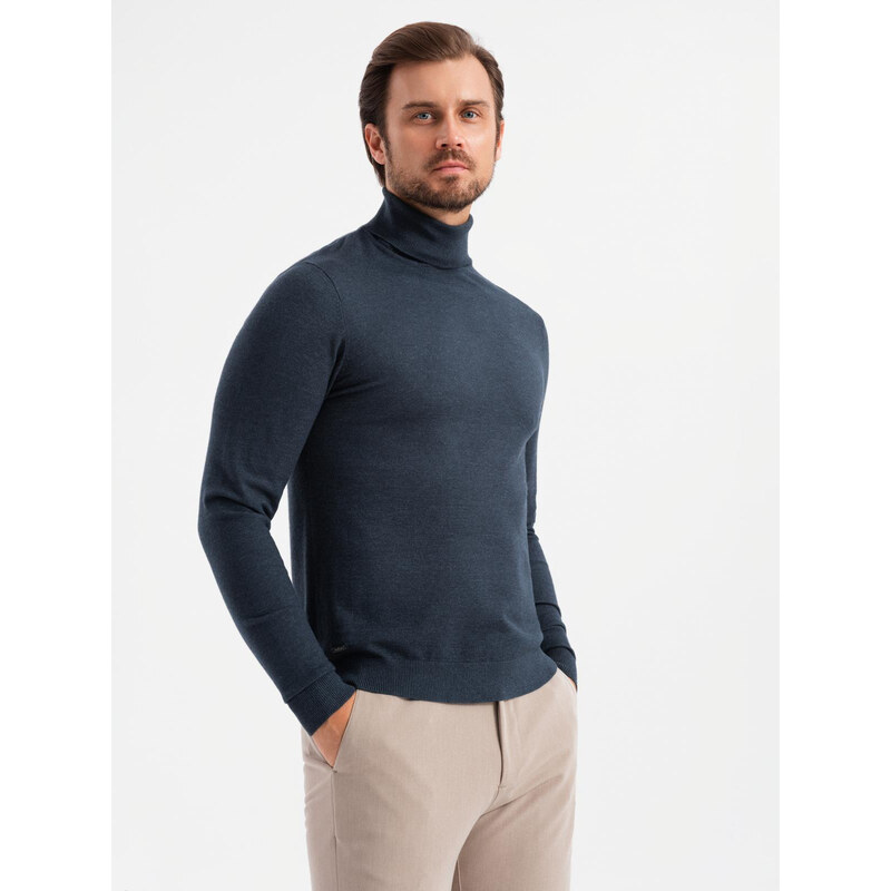 Ombre Mens knitted turtleneck with viscose - navy blue 64788204