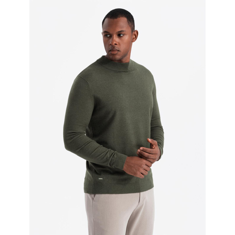 Ombre Mens knitted half turtleneck with viscose - dark olive 64788202