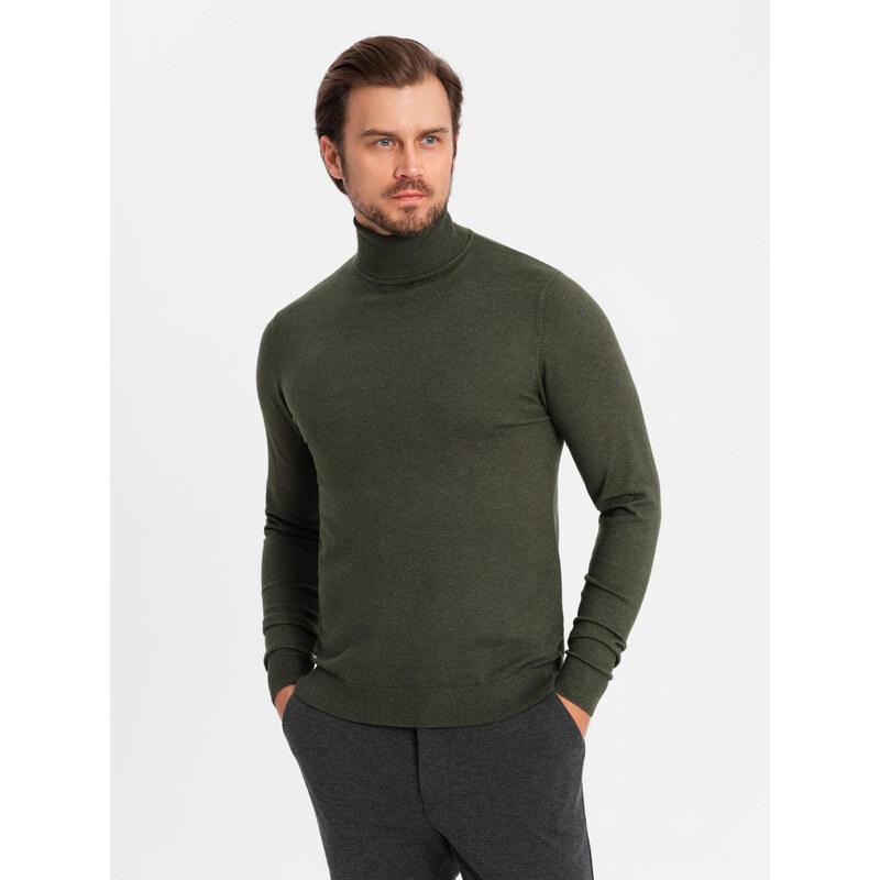 Ombre Mens knitted turtleneck with viscose - dark grey 64788208