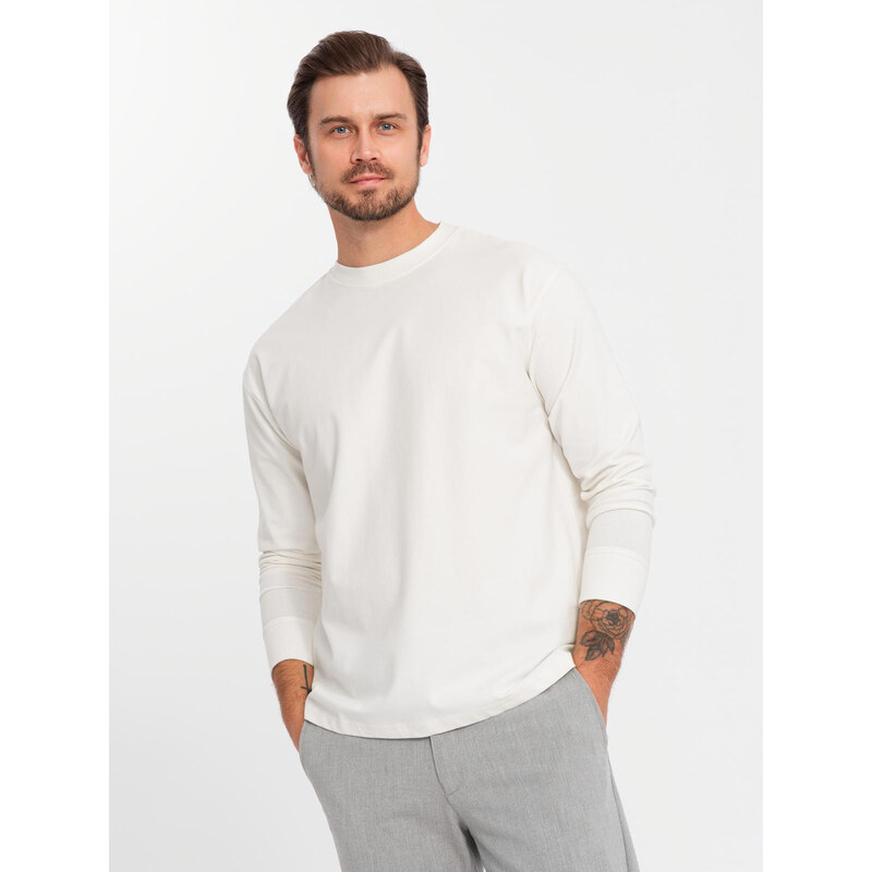 Ombre Mens cotton LOOSE FIT longsleeve with round neckline - cream 64788209