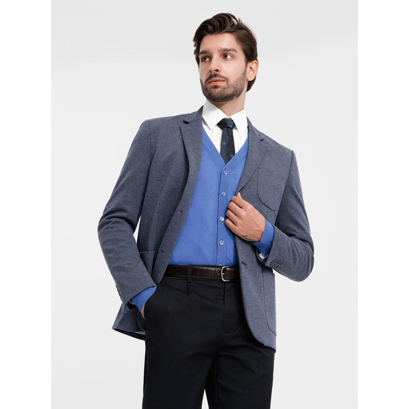 Ombre Fitted elegant mens structured knit blazer - navy blue 67385979