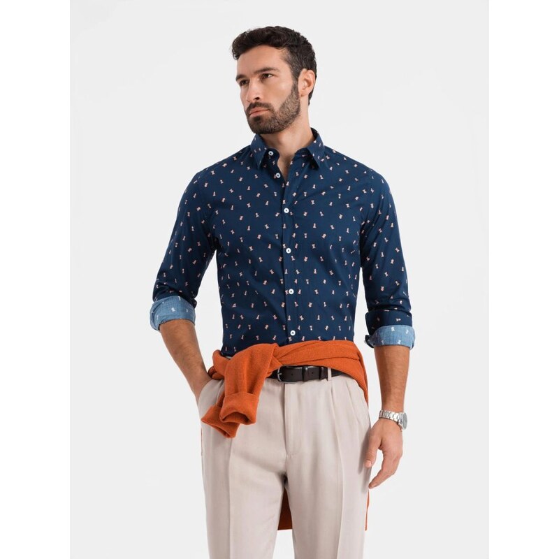 Ombre Clothing Zaujímavá granátová košeľa s trendy vzorom V3 SHCS-0151 48831493